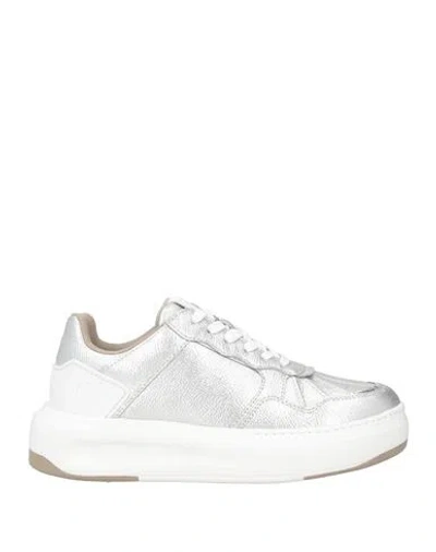 Emporio Armani Woman Sneakers Silver Size 7.5 Leather