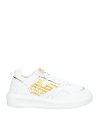 Emporio Armani Woman Sneakers White Size 7.5 Cow Leather, Polyester, Thermoplastic Polyurethane