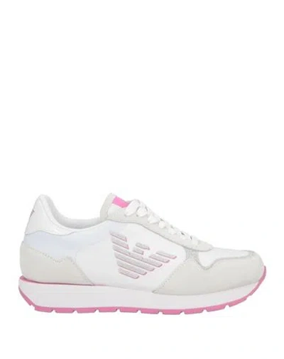 Emporio Armani Woman Sneakers White Size 7.5 Polyester, Cow Leather, Thermoplastic Polyurethane