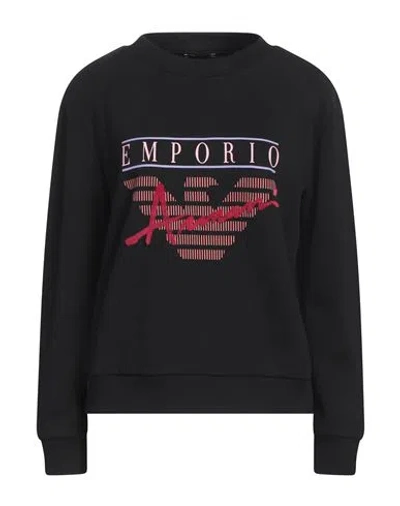 EMPORIO ARMANI EMPORIO ARMANI WOMAN SWEATSHIRT BLACK SIZE M COTTON, ELASTANE