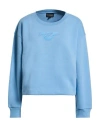 Emporio Armani Woman Sweatshirt Light Blue Size L Organic Cotton, Polyester, Elastane In Blue