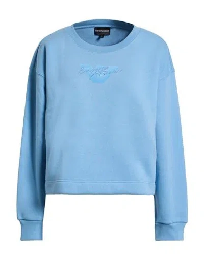 Emporio Armani Woman Sweatshirt Light Blue Size L Organic Cotton, Polyester, Elastane