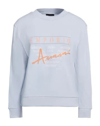 Emporio Armani Woman Sweatshirt Sky Blue Size L Cotton, Elastane
