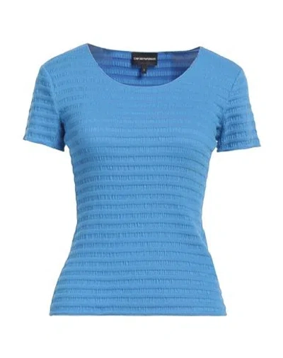 Emporio Armani Woman T-shirt Azure Size S Cotton, Polyamide, Elastane In Blue