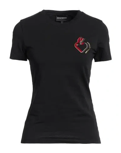 Emporio Armani Woman T-shirt Black Size L Cotton, Elastane