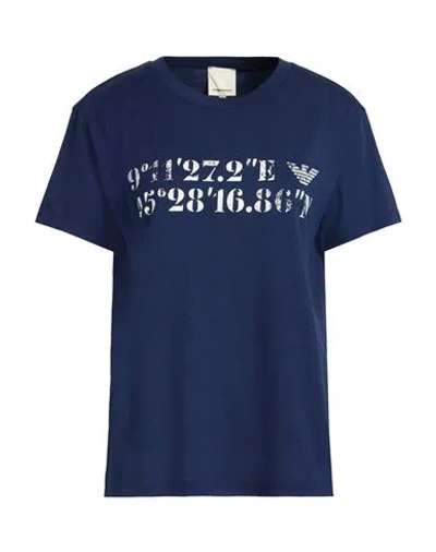 Emporio Armani Woman T-shirt Navy Size L Cotton In Blue