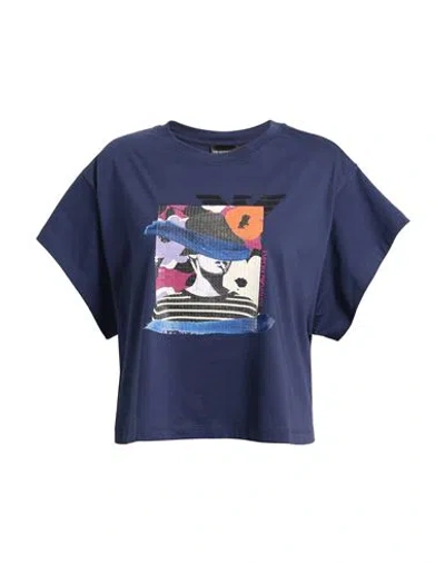 Emporio Armani Woman T-shirt Navy Size M Cotton In Blue
