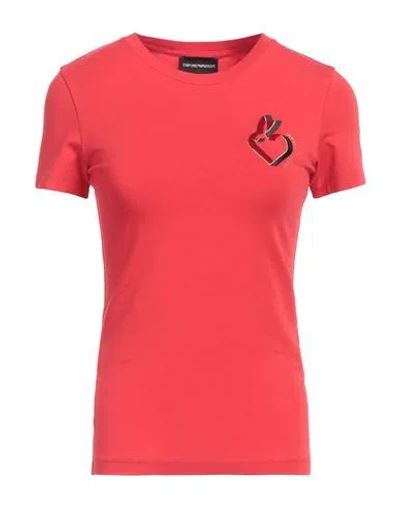 Emporio Armani Woman T-shirt Red Size S Cotton, Elastane