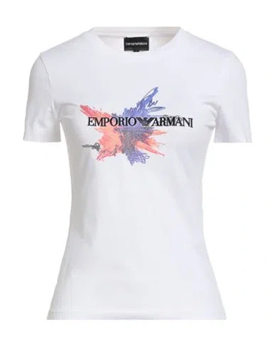 Emporio Armani Woman T-shirt White Size L Cotton, Elastane In Gray