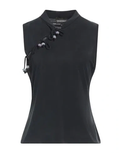 Emporio Armani Woman Top Black Size L Cupro, Elastane