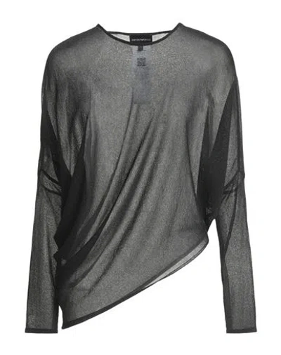 Emporio Armani Woman Top Black Size L Viscose, Metallic Fiber