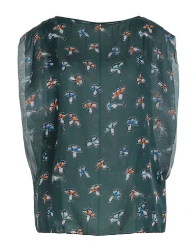 Emporio Armani Woman Blouse Dark Green Size 12 Silk