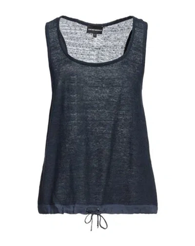 Emporio Armani Woman Top Midnight Blue Size L Linen