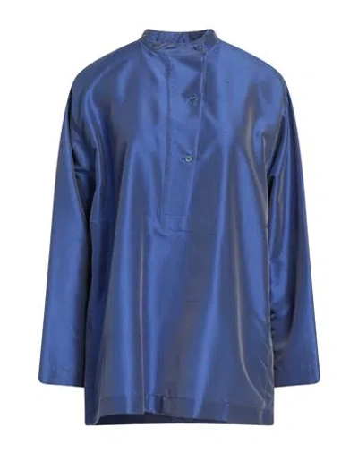 Emporio Armani Woman Top Navy Size 8 Polyester, Silk In Navy Blue