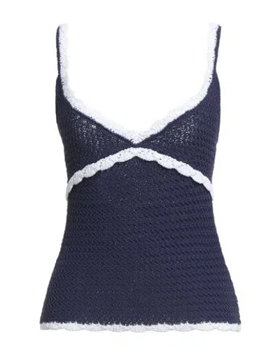Emporio Armani Woman Top Navy Size L Cotton, Polyamide In Blue