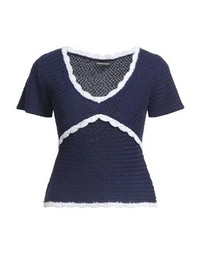 Emporio Armani Woman Top Navy Size M Cotton, Polyamide In Blue