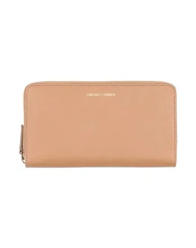 Emporio Armani Woman Wallet Camel Size - Lambskin, Cow Leather, Polyurethane In Sand