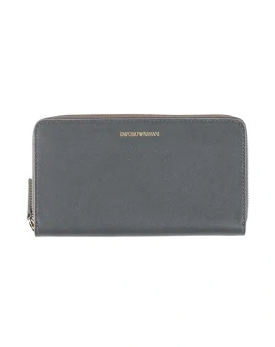 Emporio Armani Woman Wallet Charcoal Size - Lambskin, Cow Leather, Polyurethane In Gray