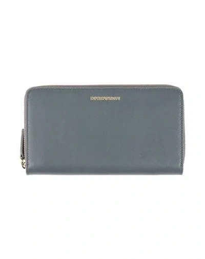 Emporio Armani Woman Wallet Grey Size - Lambskin, Cow Leather, Polyurethane In Gray