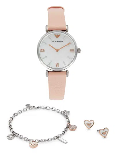 Emporio Armani Women's 3-piece 32mm Stainless Steel Watch, Bracelet & Stud Earrings Set In Pink