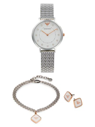 Emporio Armani Women's 3-piece Stainless Steel 32mm Watch, Bracelet & Earring Gift Set In White