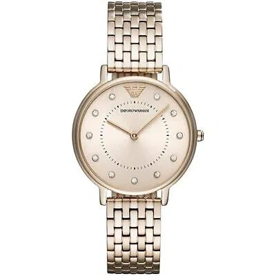 Pre-owned Emporio Armani Women's Ar11062 Dress Watch Analog Display Quartz Pink Watch In Pink Stainless Steel