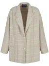 EMPORIO ARMANI TAN SINGLE-BREASTED BLAZER FOR WOMEN IN COTTON-LINEN BOUCLÉ MATERIAL