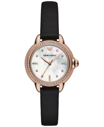 Emporio Armani Women's Black Leather Strap Watch 32mm In Multicoloured