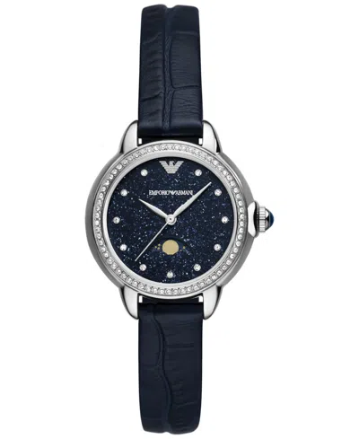 Emporio Armani Women's Blue Leather Strap Watch 32mm