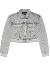 Emporio Armani Cropped Denim Jacket With Rhinestone Detail In Grey