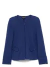 Emporio Armani Textured Cotton Blazer With Flap Pockets In Blue