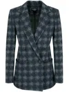 Emporio Armani Double-breasted Check Jacquard Blazer In Blue