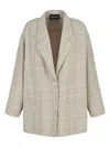 Emporio Armani Tan Single-breasted Blazer For Women In Cotton-linen Bouclé Material In Beige