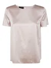 Emporio Armani Crew Neck Silk Top With Keyhole Back In Pink