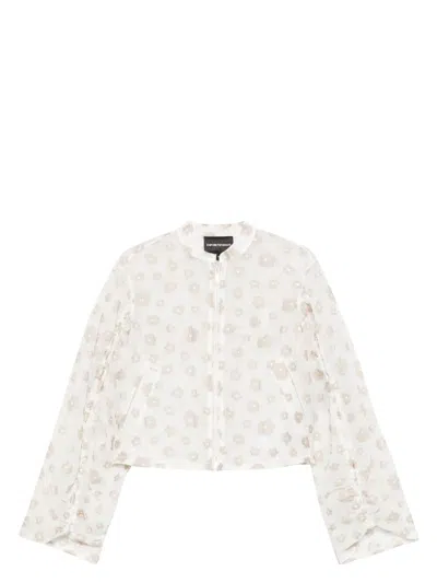 EMPORIO ARMANI WOMEN'S FLORAL EMBROIDERED POLYAMIDE BLOUSE SHIRT