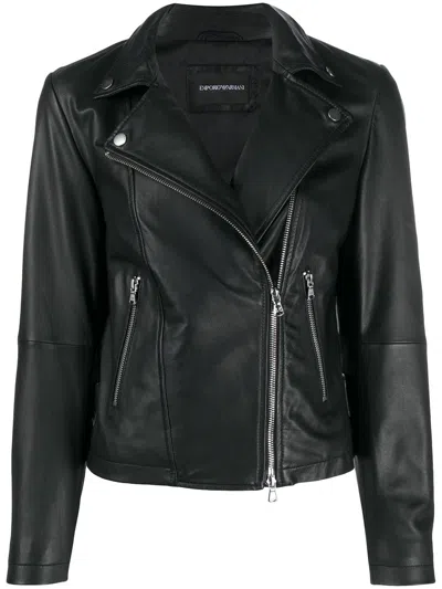 Emporio Armani Long-sleeved Zipped Biker Jacket In Black