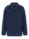 Emporio Armani Fringed Embossed-motif Jacquard Denim Shirt Jacket In Blue