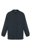Emporio Armani Band Collar Textured Shirt With Button Detail In Blue