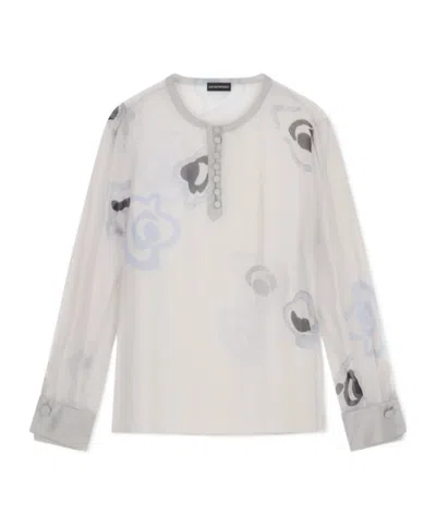 Emporio Armani Women's Long-sleeved Round-neck Printed Silk Shirt, Same Style As On The Runway. In Multi
