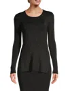 Emporio Armani Side-slit Scoop-neck Shimmer Knit Blouse In Black
