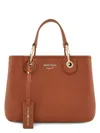 Emporio Armani Myea Small Black Shopper Tote Bag In Leather Brown