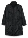 Emporio Armani Nylon Coat With Adjustable Waist And Concealed Hood In Black