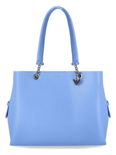 Emporio Armani Official Store Palmellato Leather-effect Shopper Bag With Eagle Charm In China Blue