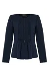 Emporio Armani Pleated Round Neck Long Sleeves Blazer In Blue