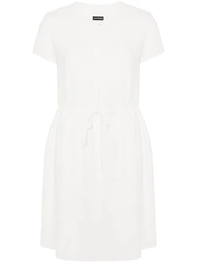 Emporio Armani Drawstring-waist Crepe Dress In White