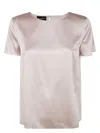 Emporio Armani Crew Neck Silk Top With Keyhole Back In Neutral