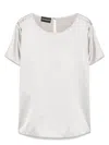 Emporio Armani Round Neck Silk Top With Short Sleeves In Dove Grey