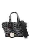 Emporio Armani Small Shopper Bag In Jacquard Canvas With All-over Monogram In Blue