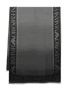 Emporio Armani Frayed Rectangular Logo Scarf In Black