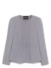 Emporio Armani Crew Neck Pleated Front Blazer With Shoulder Pads In Grey